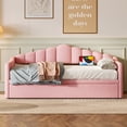 thumbnail image 2 of Noble House Twin Upholstered Daybed,Adjustable Pop-Up Trundle with USB/Type-C Ports & Side Pockets,No Box-Spring,Pink, 2 of 7