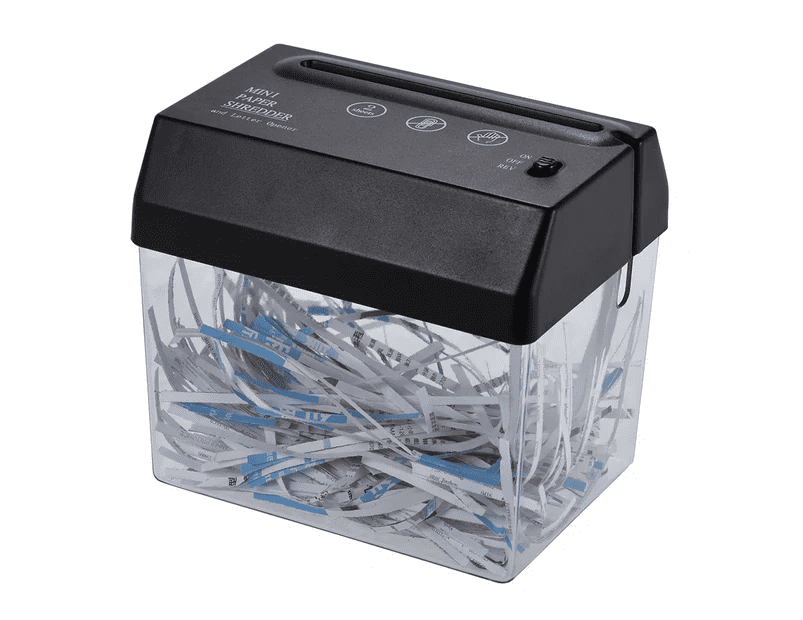 Mistaha Compact USB Paper Shredder with Waste Bin and Letter Opener - Portable A6 Mini Shredder for Home Office School - 3.5mm Strip Cut - USB or Battery Powered - Black