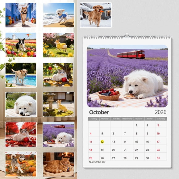 Cagogo under $5 Pet Lovers Calendar, 2026 Pet Lovers Wall Calendar, 12 Monthly Photo A4 Hanging Calendar, Cute Animal Customized Home Office Gift, 29.7x21cm Thick Paper Desk Calendar