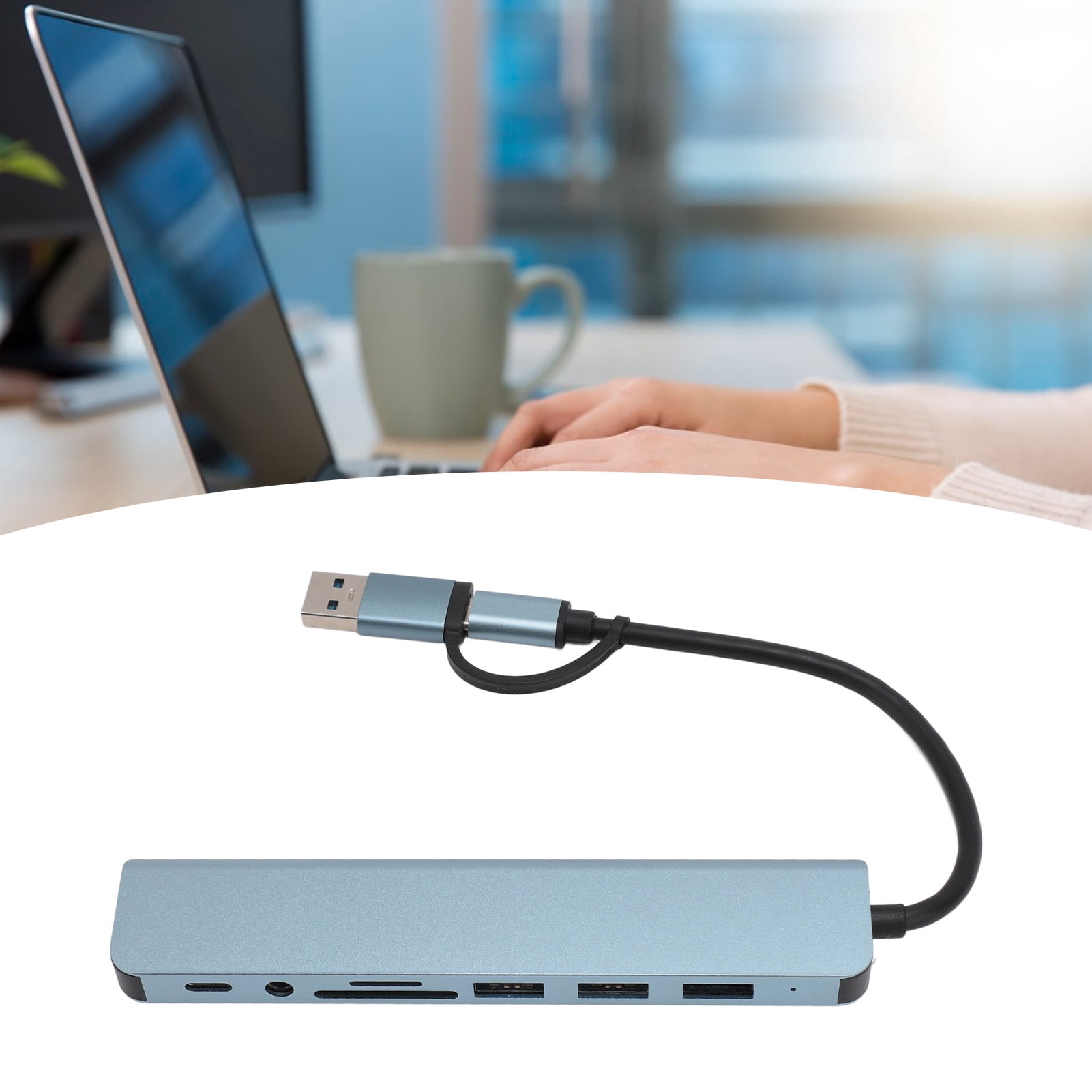 Multi Port Adapter, Fast Data Transfer USB 3.0 8 in 1 USB C Hub 3.5mm Port USB 2.0  for Tablet