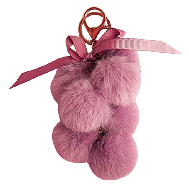 Faux Fur Ball Keychain Bowknot Grape Design Pom Pom Ball Charm Purse Pendant
