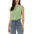 thumbnail image 4 of INSPIRE CHIC Women's Floral Blouse Short Cap Sleeve Chiffon Casual Ruffle Tops L Light Green, 4 of 6
