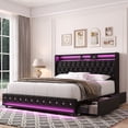 thumbnail image 2 of Homfa Queen Size LED Bed Frame with 2 Storage Drawers, Modern Wingback PU Leather Crystal Button Upholstered Platform Bed Frame with Outlets and USB Ports & Display Platform, Black, 2 of 8
