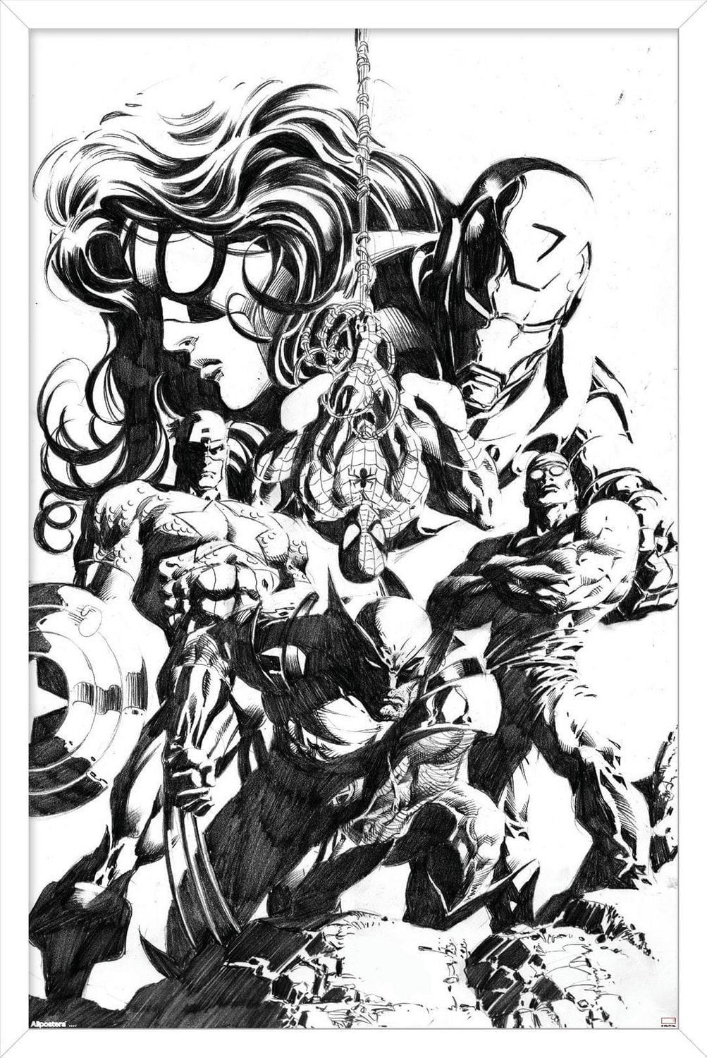 Marvel Sketch - Group Wall Poster, 14.725" x 22.375" Framed