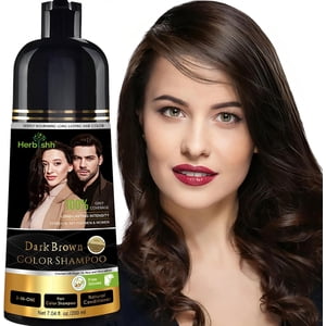 Herbishh Dark Brown Shampoo, Hair Dye Shampoo 3 in 1, 100% Grey Coverage, Hair Color for Men & Women, Long-lasting Color in 20-25 Mins, Ammonia-free, 200 ml
