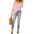 thumbnail image 3 of Nlife Femmes 3/4 Manches V Cou Solide Couleur Top, 3 of 3