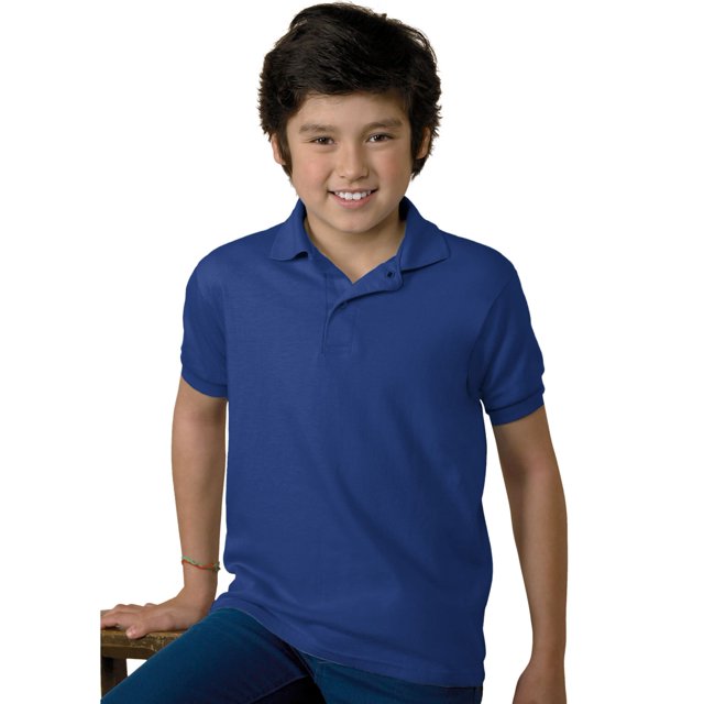 Hanes Cotton-Blend Kids` Jersey Polo, L, Deep Royal