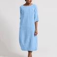 thumbnail image 2 of RKSTN Robe Maxi pour Femme Grande Taille Robe d'Été Simple Coton-Lin Col Rond Robe de Plage Manches Courtes Plissée Ligne A Robe Midi, 2 of 8