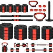 4-in-1 Adjustable Strength Training Equipment, 66 lbs Dumbbell Set with Iron Handle – Use as Dumbbells, Barbell with Connector, Kettlebell, Push-Up Stand – Compact Home Gym Free Weights