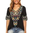 thumbnail image 3 of Women’s Emboridered Tops Short Sleeve Blouse Ethnic Style Floral Pattern Shirts Tunics Blouse, 3 of 5