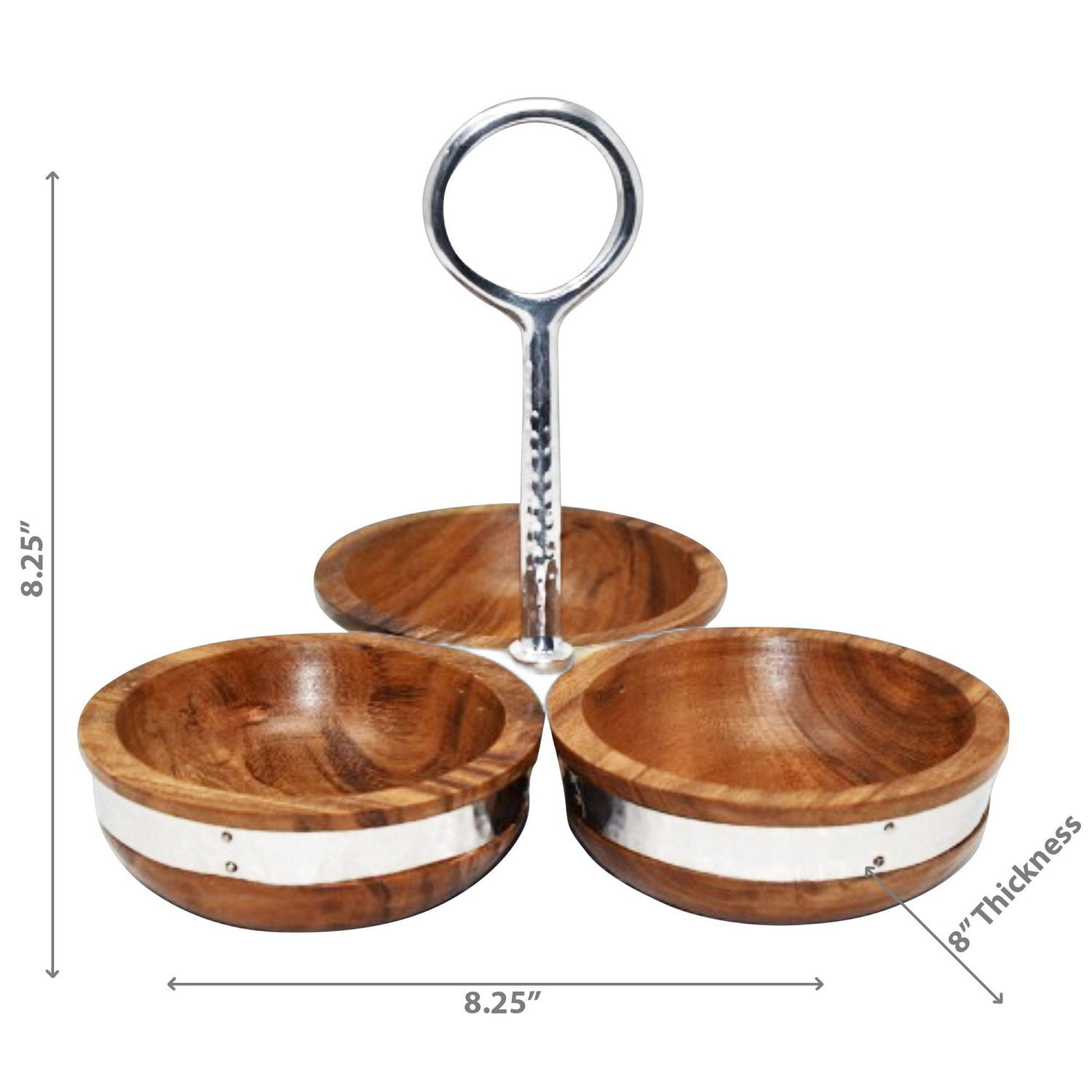 IH Casa Decor Natural Acacia Wood Avec Serveur De Nickel 3 Section Martelé