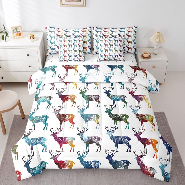 YST Colorful Elk Deer Comforter Set, 7-Piece, King Size