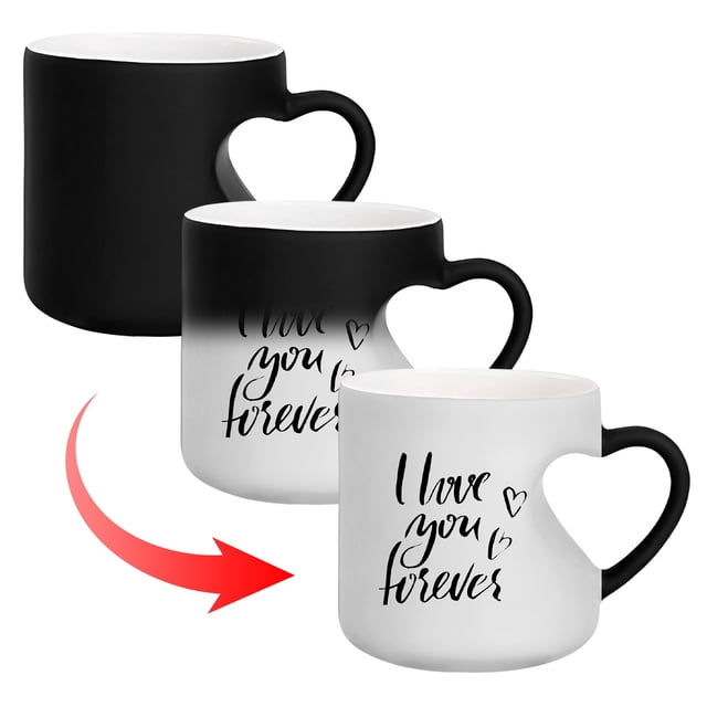 RKSTN Reveal Mug Heart-Shaped Color Changing Ceramic Mug - 11oz Heart Shape Changing Mugs With Side Heart Print Romantic Heart Handle Mug Romantic Surprise Gift kitchen gadgets