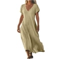 thumbnail image 3 of WRKEKC Robes d'Été Décontractées pour Femmes, Robes d'Été Grande Taille, Robe Jupe à Manches Courtes en Lin Uni à Col en V pour Femmes, 3 of 6