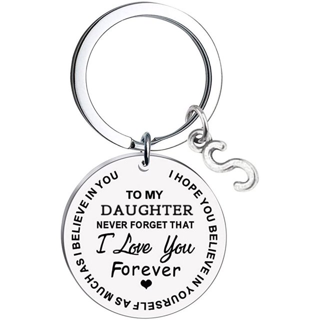 CHUANK Clearance To My Daughter Message Keychain Stainless Steel Initial Last Name 26 Letter Family Inspirational Keychain Gift