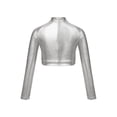 thumbnail image 2 of RUNQHUI Enfants Filles Col Roulé Métallique Danse Crop Top Paillettes Manches Longues pour Danse Raves Festivals Sports Argent 16, 2 of 5