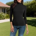 thumbnail image 2 of Women's Mock Neck Shirt 2025 - 3/4 Sleeve Slim Fit | Basic Layering Tee, 2 of 9