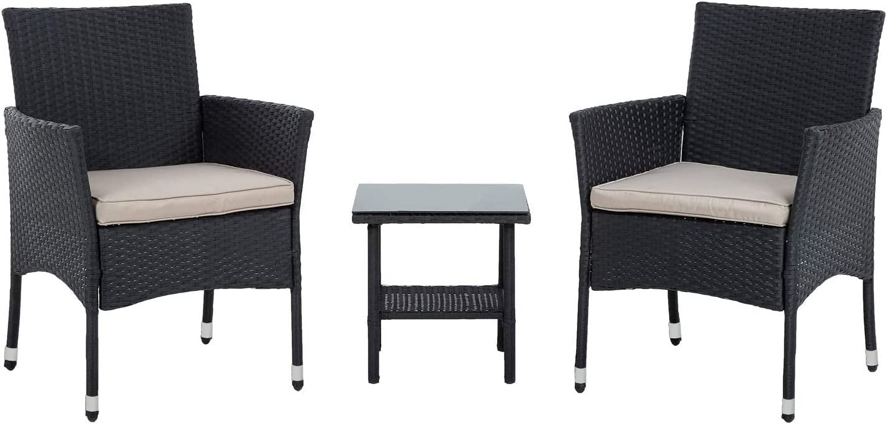 FDW 3-Piece Wicker Patio Furniture Set, Outdoor Rattan Chairs and Bistro Table, Garden Conversation Set, Black