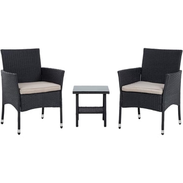 FDW Ensemble de Mobilier de Patio en Osier 3 Pcs, Chaises en Rotin d'Extérieur et Table Bistro, Ensemble de Conversation de Jardin, Noir