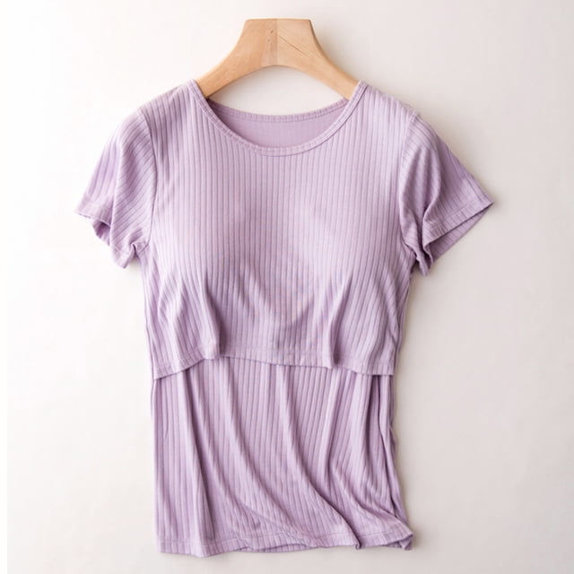 TIMIFIS T-Shirt à Manches Courtes de Maternité et d'Allaitement pour Femmes, Été, Décontracté, Col Rond, Vêtements d'Allaitement, Uni, Confortable, T-Shirt Post-Partum, Hauts - Printemps/été