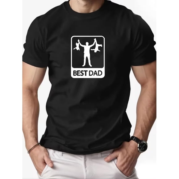 Meilleur Papa « Silhouette de Père et Fils » T-Shirt Graphique - Col Rond Décontracté, Manche Courte, T-Shirt Blanc d'Été pour Homme, Père