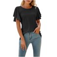 thumbnail image 1 of RKSTN Womens Tops 2024 Fashion Mesh Breathable Short Sleeve V-Neck Blouse Tops Comfortable Temperament Solid Color Tops, 1 of 4
