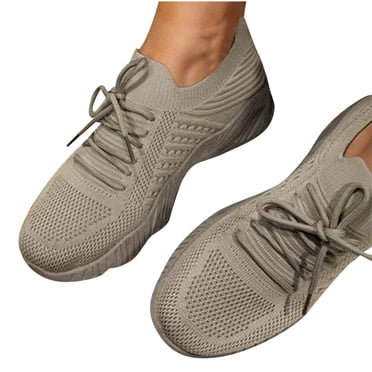 LOVZFMLL Women's Sneakers Tennis Running Walking Shoes Lace-Up Comfort Breathable Lightweight Casual for Travel Gym Work Khaki 6.5