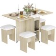thumbnail image 1 of Recaceik 5PCS Folding Dining Table Set for 4, Kitchen Dinner Table with 4 Leather Chairs and Shelves, Space Saving Foldable Dining Table with 6 Wheel, Kitchen Table Set for Small Spaces, Beige, 1 of 7