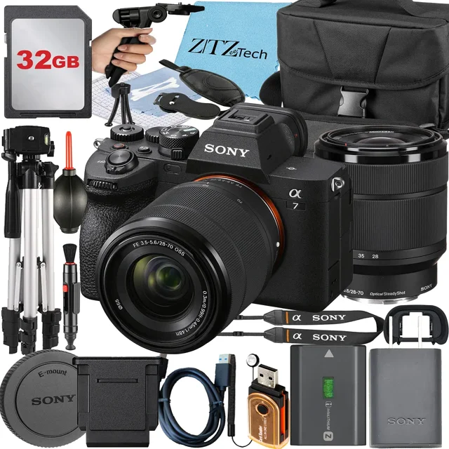 Sony Alpha a7 IV Mirrorless Digital Camera with FE 28-70mm Lens + 32GB Card + Case + Tripod + ZeeTech Accessory Bundle