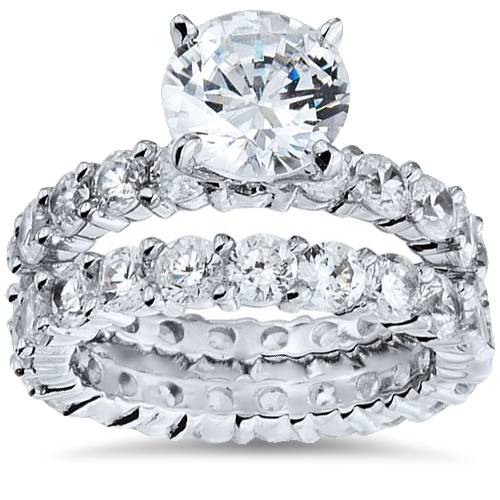 5 1/2ct Diamond Eternity Engagement Wedding Ring Set 14K White Gold