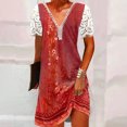 thumbnail image 3 of Cameland Robe Ample pour Femme à Col en V, Mode Décontractée, Style Élégant, Chandail à Manches Courtes, Imprimé en Dentelle, 3 of 6
