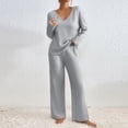 thumbnail image 2 of AherBiu Lounge Sets for Women Ribbed Long Sleeve V Neck Pullover Tops Pants 2 Piece Pajamas Homewear, 2 of 5