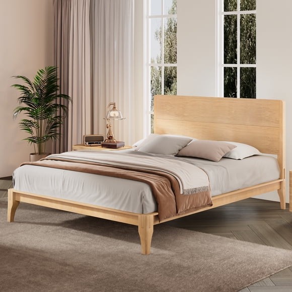 Noble House Lit de plate-forme en bambou complet du milieu du siècle, Support en métal de latte de bois 12" aucun ressort de boîte nécessaire, naturel