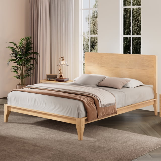 MODERNLUXE Full Size Bamboo Platform Bed, Mid-Century Bed Frame with Tall Headboard & Wood Slat Support, No Box Spring Needed, Easy Assembly,Natural