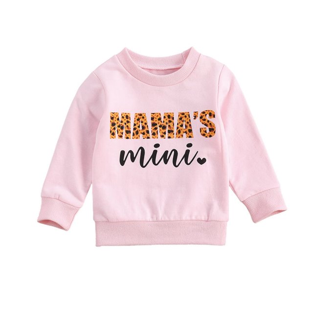Bébé Enfant Fille Sweat-Shirts Maman Mini O Cou Manches Longues Col Rond Pull Tops Automne Hiver Vêtements Chauds