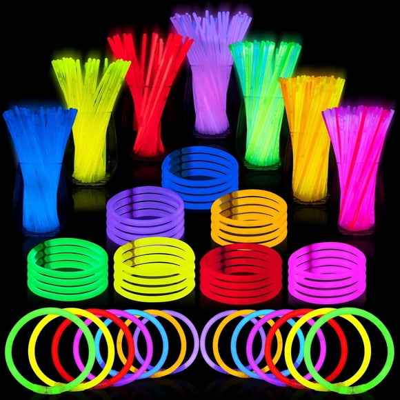 Joyfy Lot de 100 Bâtons Lumineux en Vrac, Fournitures de Fête Phosphorescentes, Décorations de Lumières Néon de 20 cm pour Fête, Colliers et Bracelets Lumineux avec 100 Connecteurs pour Déco de Fête d'Anniversaire