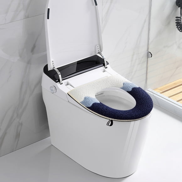 Housse de Siège de Toilette Modèle à Fermeture Éclair avec Motif Brodé / Laveuse de Siège de Toilette Domestique Douce et Confortable / Facile à Nettoyer et Imperméable / Taille 43x37x3 cm
