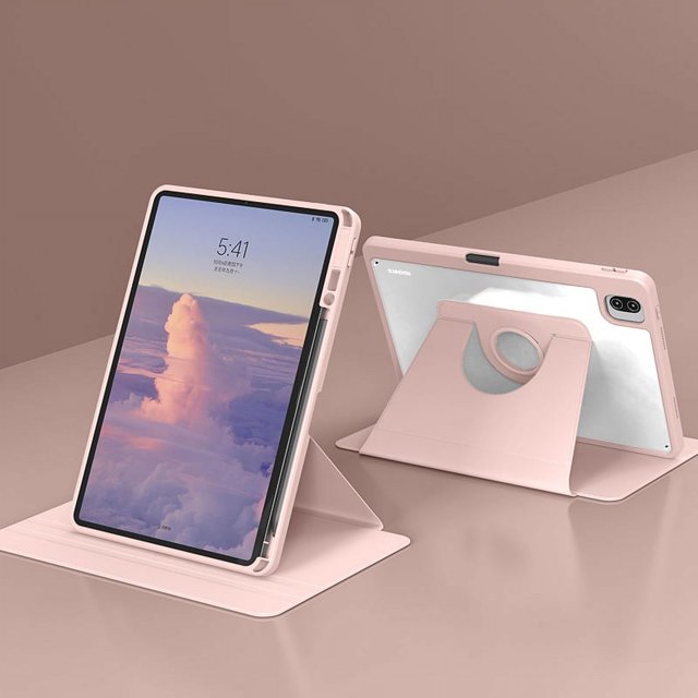 TBTIC 360 Rotation Transparent Acrylic Case For Tablet Xiaomi 6 6Pro 5 5Pro With Pencil Holder Slot Pink Xiaomi 6 6Pro