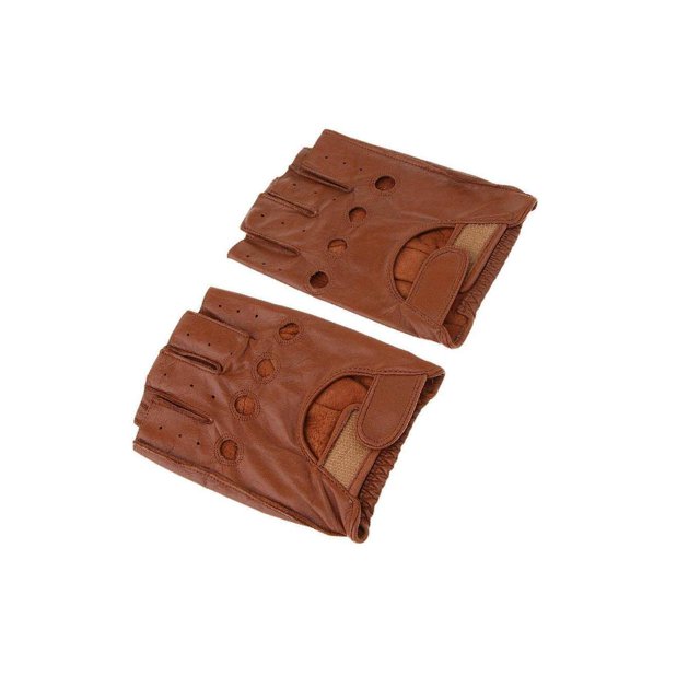 Retro PU Leather Men Fingerless Driving Cycling Gloves Leather Gloves Leather L Brown Hook Loop