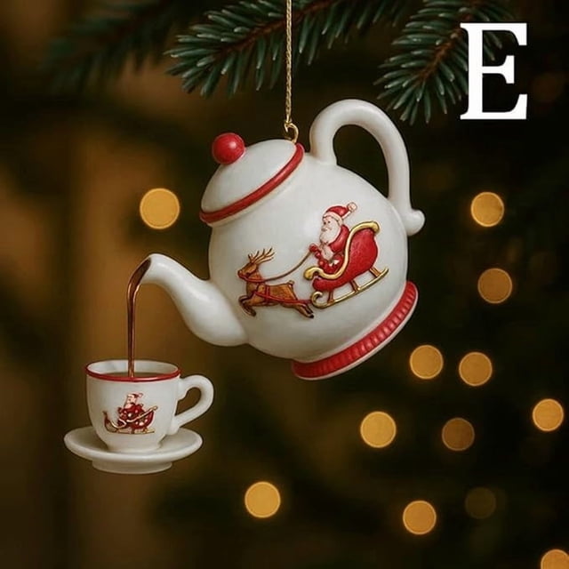 QIPOPIQ Vintage Christmas Teacup And Teapot Festive Decoration
