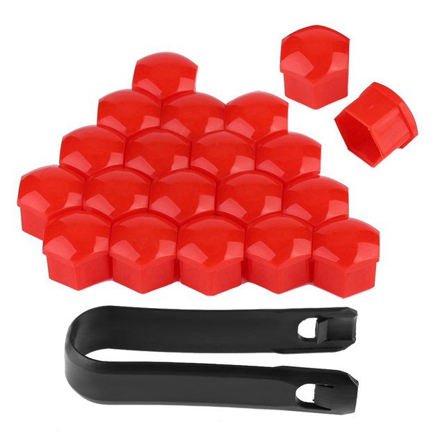 20pcs 21mm Écrou Roue Auto Moyeu Vis Protection Anti-Vol Couvercle Bouchon Rouge
