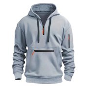 Yuyuzo Hoodies for Men Quarter Zip Pullover Solid Color Vintage Workout Fashion Sweatshirts with Pocket