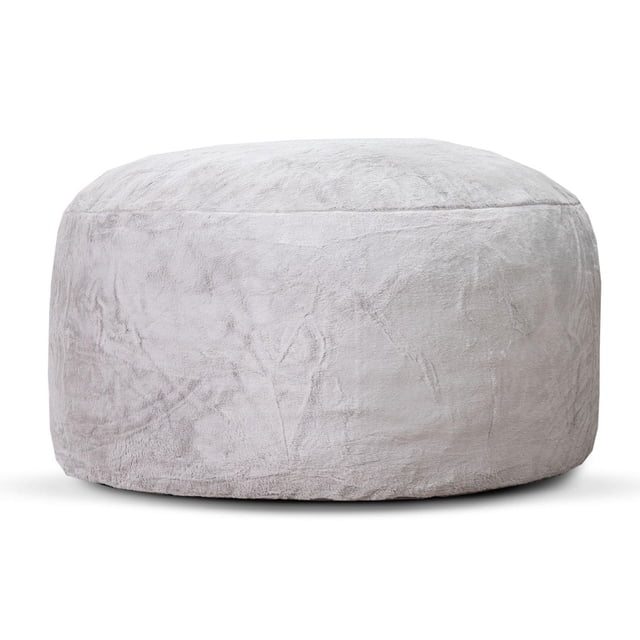 Gouchee Home Simcoe Faux Rabbit Fur Foam Bean Bag Chair large 4ft grey lounger with soft faux rabbit fur cover and pre-cut foam filling, shown front-facing with subtle fabric texture, ideal for kids' rooms or casual seating.