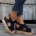 thumbnail image 2 of Kcodviy Ladies Solid Color Hollow Womens Comfort Sandals Out Leather Open Toe Arch Support Sandals for Women Buckle Wedge Heel Sandals, 2 of 6