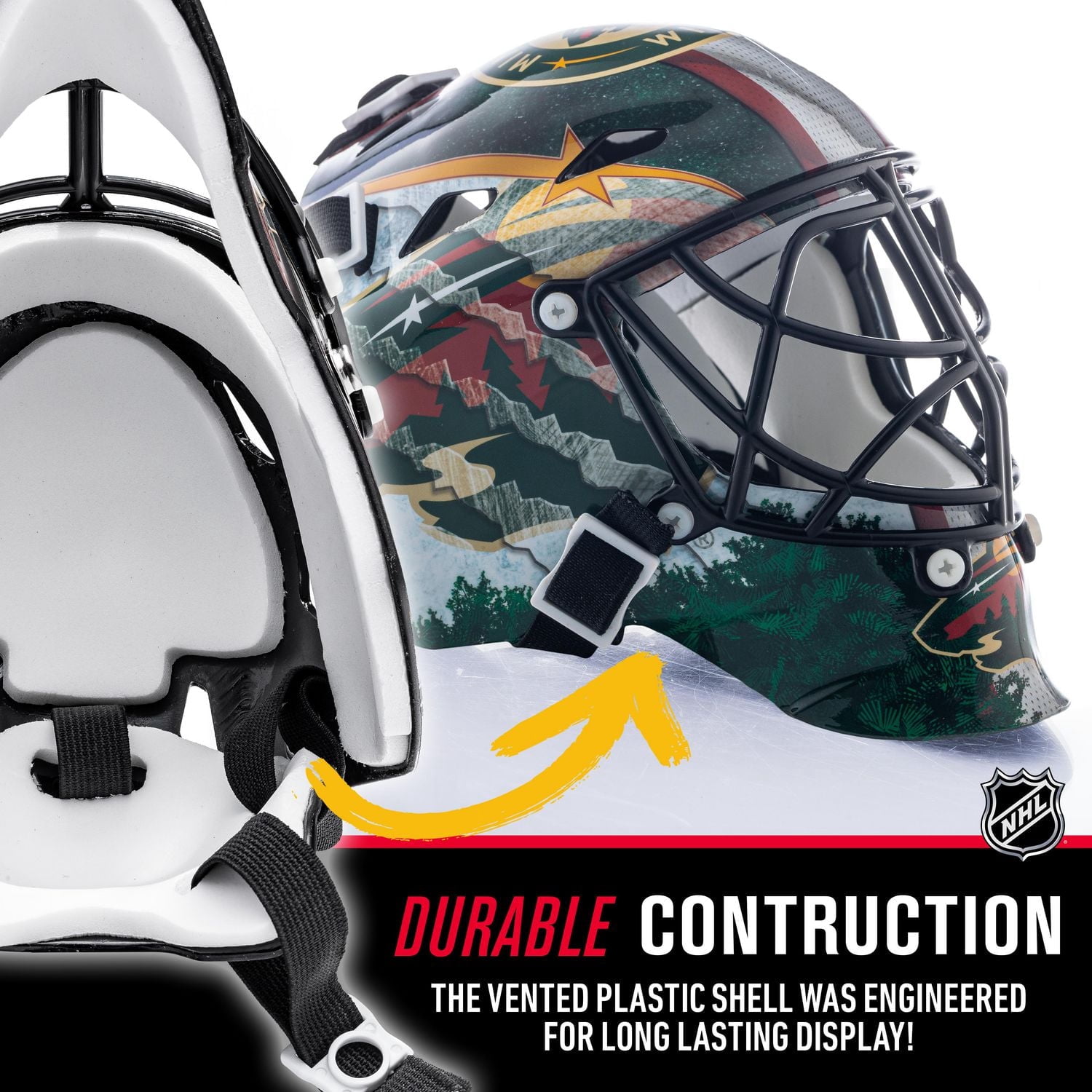 Franklin Sports Mini masque de gardien de but de hockey avec logo de l'équipe de la NHL de Wild avec étui – Masque de gardien de but de collection avec logos et couleurs officiels de la NHL