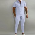 thumbnail image 2 of Birdeem Ensemble de Sport Décontracté pour Homme, Uni, Mode, Col Rabattu, Chandail à Enfiler, Manches Courtes, Pantalon, Survêtement Deux Pièces, 2 of 6