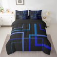 thumbnail image 2 of Geometric Square Bed in a Bag 7pcs Black and Navy Blue Bedding Set, Modern Abstract Full Size Comforter Set Contemporary Rectangle Bedding Comforter Sets, Mid Century Lines Bed Set for Boys Girls, 2 of 6