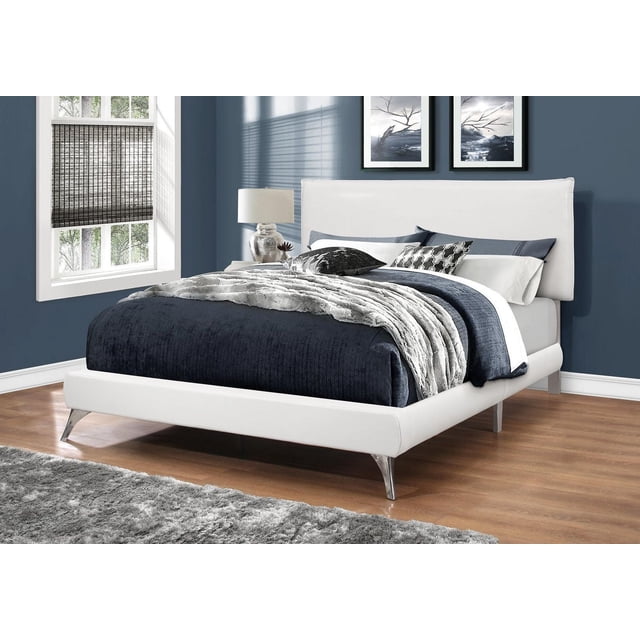 White Leather-Look Queen Size Bed by Monarch Specialties
