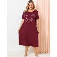 thumbnail image 3 of Agnes Orinda Nuisettes pour Femmes Grande Taille Fête des Mères Col Rond Manches Courtes Robe de Nuit Imprimé Chats Pyjamas Détente Maison avec Poche 3X Bourgogne, 3 of 6