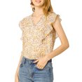thumbnail image 1 of Unique Bargains Blouse à Volants pour Femmes Florale Décontractée Col en V Manches Courtes, 1 of 4